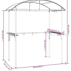 The Living Store Tak för grill med sidohyllor antracit 220x115x230 cm stål - Partytält & paviljoner