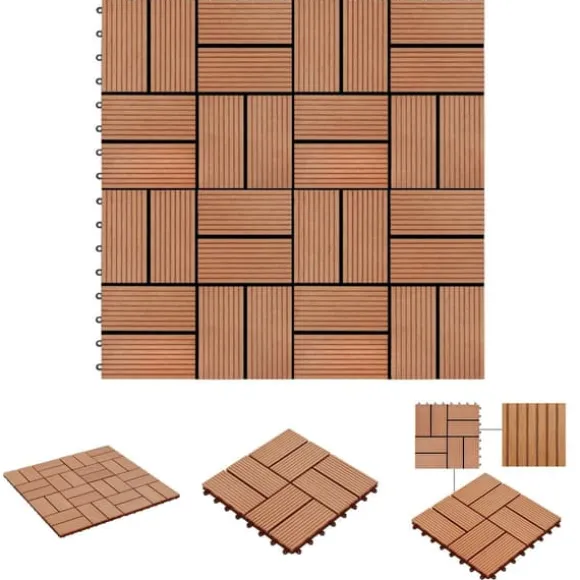 The Living Store Trall 11 st WPC 30x30 cm 1 kvm teakfärg - Golvbeläggning