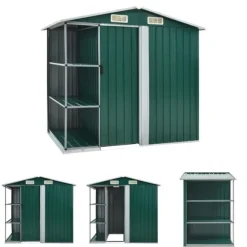 The Living Store Trädgårdsbod med hylla grön 205x130x183 cm järn - Förråd & Redskapsbodar