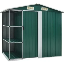 The Living Store Trädgårdsbod med hylla grön 205x130x183 cm järn - Förråd & Redskapsbodar