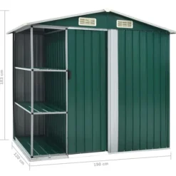 The Living Store Trädgårdsbod med hylla grön 205x130x183 cm järn - Förråd & Redskapsbodar