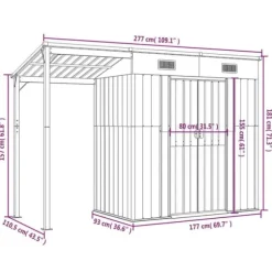 The Living Store Trädgårdsbod med förlängt tak antracit 277x110,5x181 cm stål - Förråd & Redskapsbodar