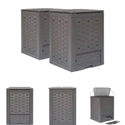 The Living Store Trädgårdskompost 2 st brun 60x60x83 cm 600 L plastrotting - Komposterare