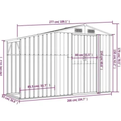 The Living Store Trädgårdsskjul antracit 277x93x179 cm galvaniserat stål - Förråd & Redskapsbodar
