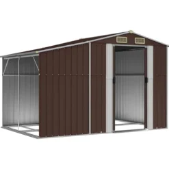 The Living Store Trädgårdsskjul brun 277x192,5x179 cm galvaniserat stål - Förråd & Redskapsbodar
