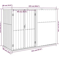 The Living Store Trädgårdsskjul brun 225x89x161 cm galvaniserat stål - Förråd & Redskapsbodar