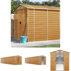 The Living Store Trädgårdsskjul ljusbrun 191x895x198 cm galvaniserat stål - Förråd & Redskapsbodar