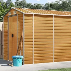The Living Store Trädgårdsskjul ljusbrun 191x895x198 cm galvaniserat stål - Förråd & Redskapsbodar