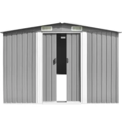 The Living Store Trädgårdsskjul grå 257x990x181 cm galvaniserat stål - Förråd & Redskapsbodar
