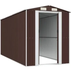 The Living Store Trädgårdsskjul mörkbrun 192x440x223 cm galvaniserat stål - Förråd & Redskapsbodar