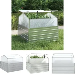 The Living Store Upphöjd odlingslåda med växthus 100x100x85 cm silver - Krukor & odlingslådor