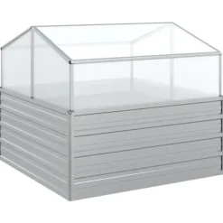 The Living Store Upphöjd odlingslåda med växthus 100x100x85 cm silver - Krukor & odlingslådor