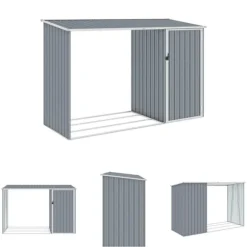 The Living Store Vedskjul grå 245x98x159 cm galvaniserat stål - Förråd & Redskapsbodar