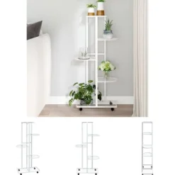 The Living Store Växtställ på hjul 5 hyllor 44x23x100 cm svart järn - Växtställ