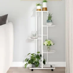 The Living Store Växtställ på hjul 5 hyllor 44x23x100 cm svart järn - Växtställ