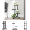 The Living Store Växtställ på hjul 4 hyllor 44x23x80 cm svart järn - Växtställ