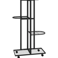 The Living Store Växtställ på hjul 4 hyllor 44x23x80 cm svart järn - Växtställ