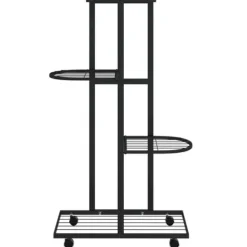 The Living Store Växtställ på hjul 4 hyllor 44x23x80 cm svart järn - Växtställ