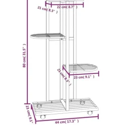 The Living Store Växtställ på hjul 4 hyllor 44x23x80 cm svart järn - Växtställ