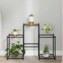 The Living Store Växtställ 83x25x60 cm svart järn - Växtställ