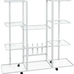 The Living Store Växtställ på hjul 94,5x24,5x91,5 cm vit järn - Växtställ