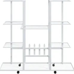 The Living Store Växtställ på hjul 94,5x24,5x91,5 cm vit järn - Växtställ