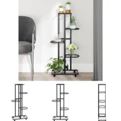 The Living Store Växtställ på hjul 5 hyllor 44x23x100 cm svart järn - Växtställ