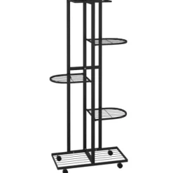 The Living Store Växtställ på hjul 5 hyllor 44x23x100 cm svart järn - Växtställ