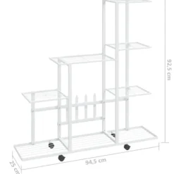 The Living Store Växtställ på hjul 94,5x25x92,5 cm vit metall - Växtställ