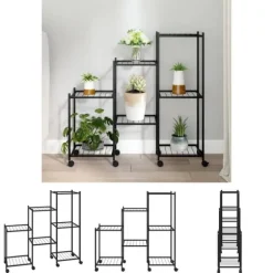 The Living Store Växtställ på hjul 83x25x83,5 cm svart järn - Växtställ