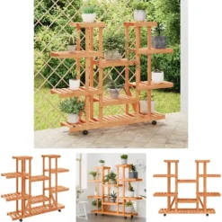 The Living Store Växtställ med hjul 110x25x115 cm massiv furu - Växtställ