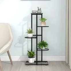 The Living Store Växtställ med 5 hyllor 43x22x98 cm svart metall - Växtställ