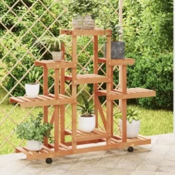 The Living Store Växtställ med hjul 110x25x101 cm massiv furu - Växtställ