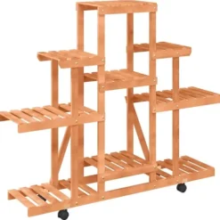 The Living Store Växtställ med hjul 110x25x101 cm massiv furu - Växtställ