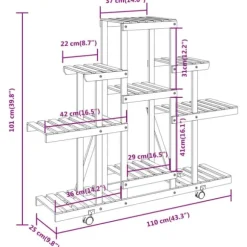 The Living Store Växtställ med hjul 110x25x101 cm massiv furu - Växtställ