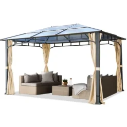 TOOLPORT Trädgårdspaviljong 3x4 m aluminium polykarbonat tak ca 8mm paviljong trädgårdstält 4 sidor champagnefärgat