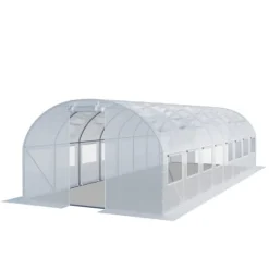 TOOLPORT Tunnelväxthus Växthus 4x8m stabil & hållbar med fönster - 180 g/m² tjock PE-presenning vit transparent