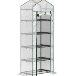 Transparent Litet Växthus, 5-Nivå Hyllor, Vattentålig Design,VIT, 10x10ft