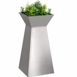 Trapetsformat växtställ i rostfritt stål | Mått: 35x35x73 cm | Färg: Borstad stål