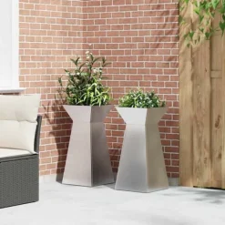 Trapetsformat växtställ i rostfritt stål | Mått: 35x35x73 cm | Färg: Borstad stål