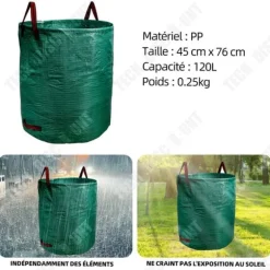 Trädgårdsavfallspåse - TD - 45cm x 76cm - Fällbar - Återanvändbar - 120L