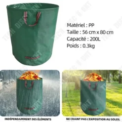 Trädgårdsavfallspåse - TD - 56cm x 80cm - Fällbar - Återanvändbar - 200L