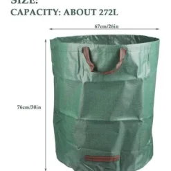 Trädgårdsavfallspåse, 272L pop-up trädgårdspåsar med handtag, hopfällbar, fristående och tvättbar för trädgårdsavfall[1663]