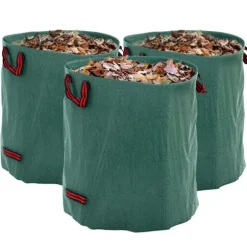 Trädgårdsavfallssäckar - Set med 3 - 272 L - Extra kraftiga - Förstärkta handtag - Flexibla hopfällbara ringar - Ljusgrön