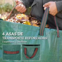 Trädgårdsavfallssäckar - Set med 3 - 272 L - Extra kraftiga - Förstärkta handtag - Flexibla hopfällbara ringar - Ljusgrön