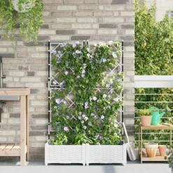 Trädgårdsbehållare med spaljé - 2 st | Färg: Vit | Storlek: 80x40x125.5 cm