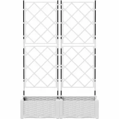 Trädgårdsbehållare med spaljé - 2 st | Färg: Vit | Storlek: 80x40x125.5 cm