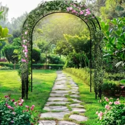 Trädgårdsbåge & Spaljé - Gotisk Portal - 216 cm Hög - Pulverlackerat Järn - För Klätterväxter & Bröllop - Utomhus - Svart