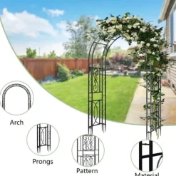 Trädgårdsbåge & Spaljé - Gotisk Portal - 216 cm Hög - Pulverlackerat Järn - För Klätterväxter & Bröllop - Utomhus - Svart