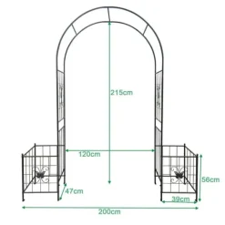 Trädgårdsbåge i metall för klätterväxter, hållbar svart båge för rosor och vinrankor, perfekt för bröllop, fest & trädgård 7,15 ft